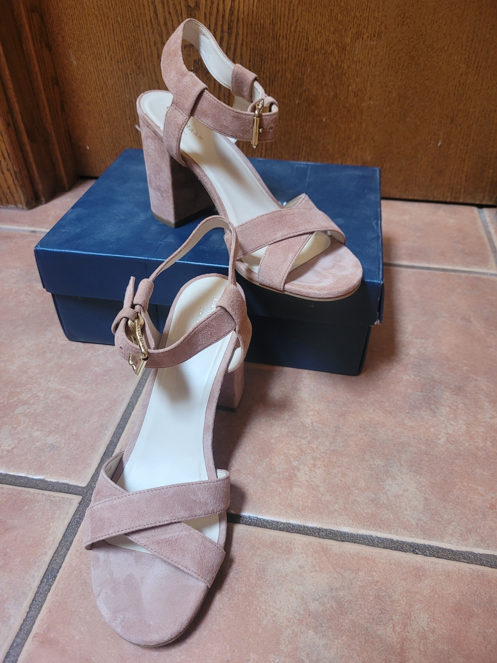 Cole Haan Mocha Muesse Suede Block Heel Kandi Sandals 8